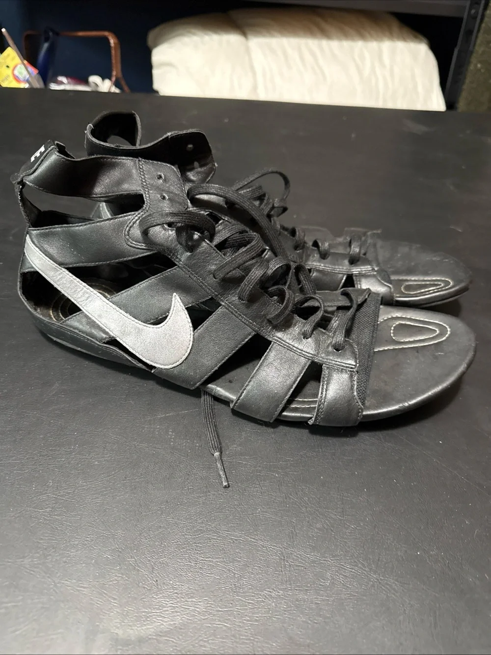 Rare Nike Black Strappy Sandals with Silver Swoosh